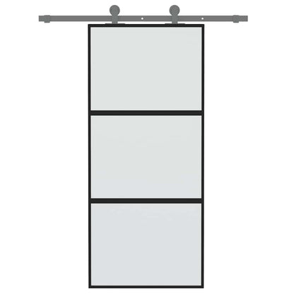 Porta Scorrevole Nera 90x205 cm in Vetro Temperato e Alluminio | homemem39
