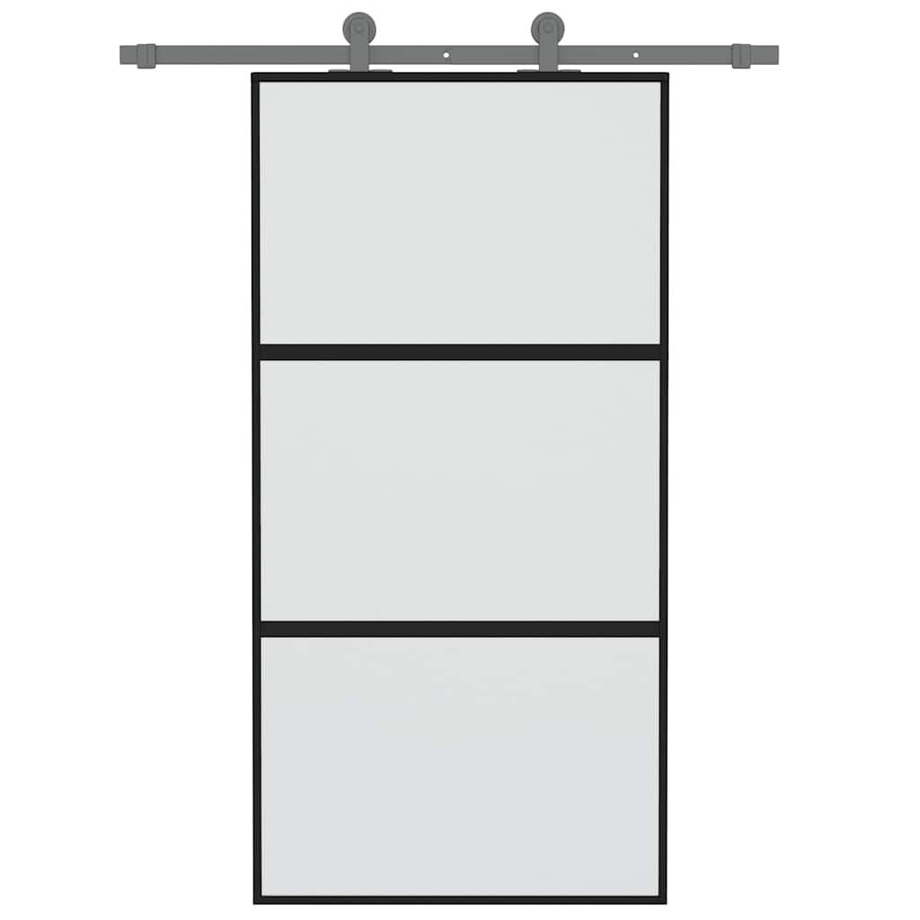 Porta Scorrevole Nera 102,5x205 cm Vetro Temperato e Alluminio | homemem39