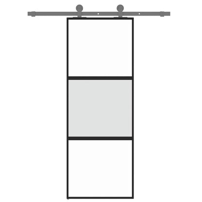 Porta Scorrevole Nera 76x205 cm in Vetro Temperato e Alluminio | homemem39
