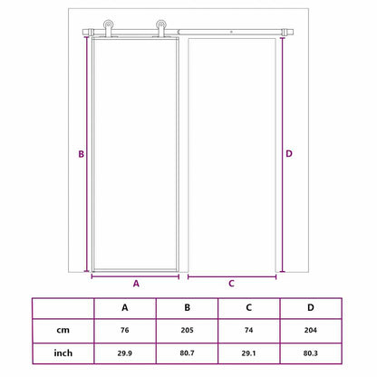 Porta Scorrevole Nera 76x205 cm in Vetro Temperato e Alluminio | homemem39
