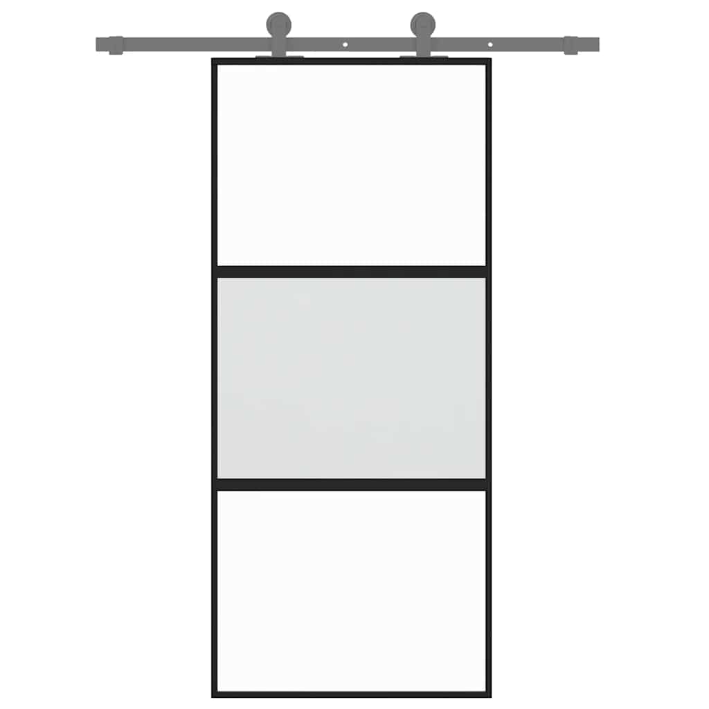 Porta Scorrevole Nera 90x205 cm in Vetro Temperato e Alluminio | homemem39