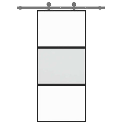 Porta Scorrevole Nera 90x205 cm in Vetro Temperato e Alluminio | homemem39