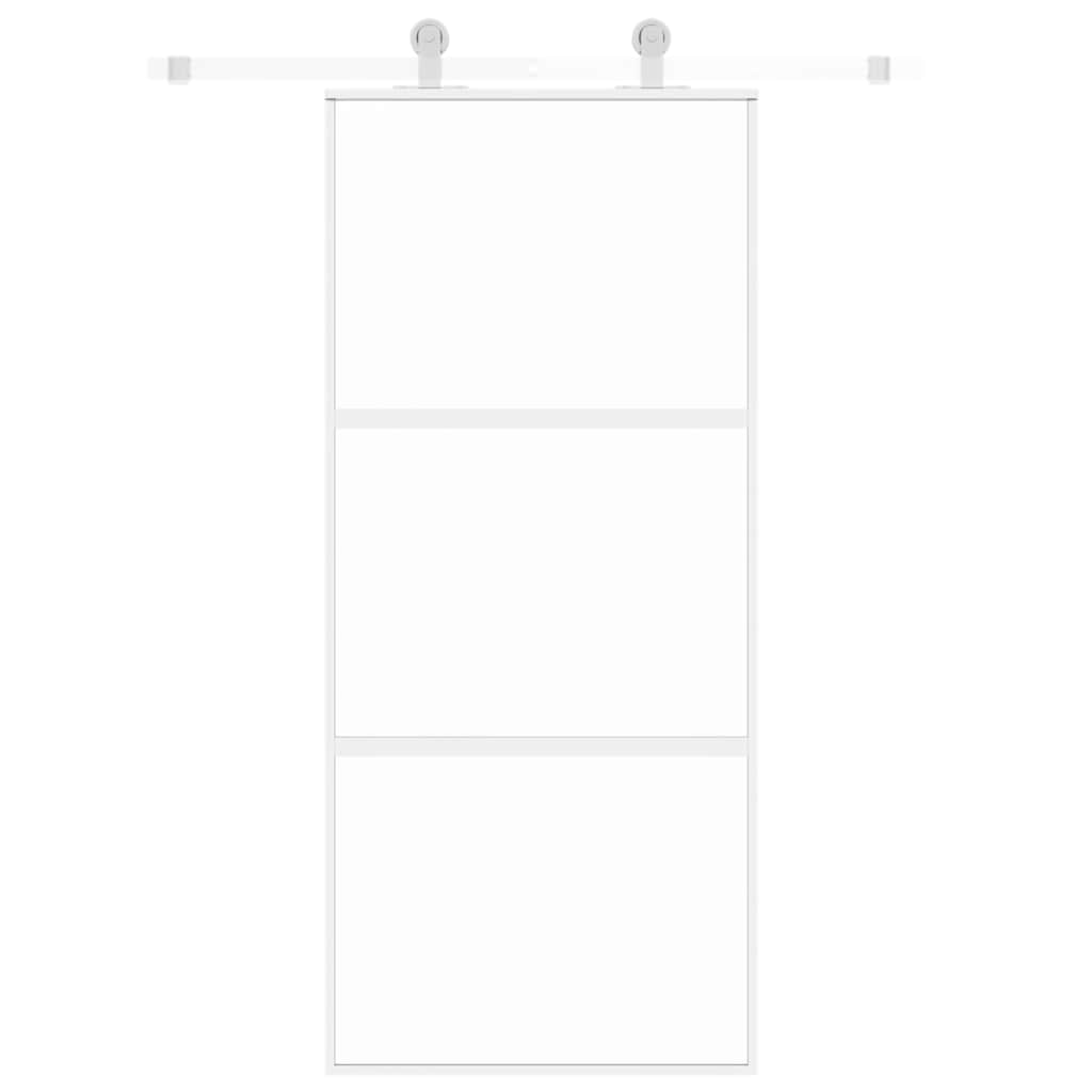Porta Scorrevole Bianca 90x205 cm Vetro Temperato e Alluminio - homemem39