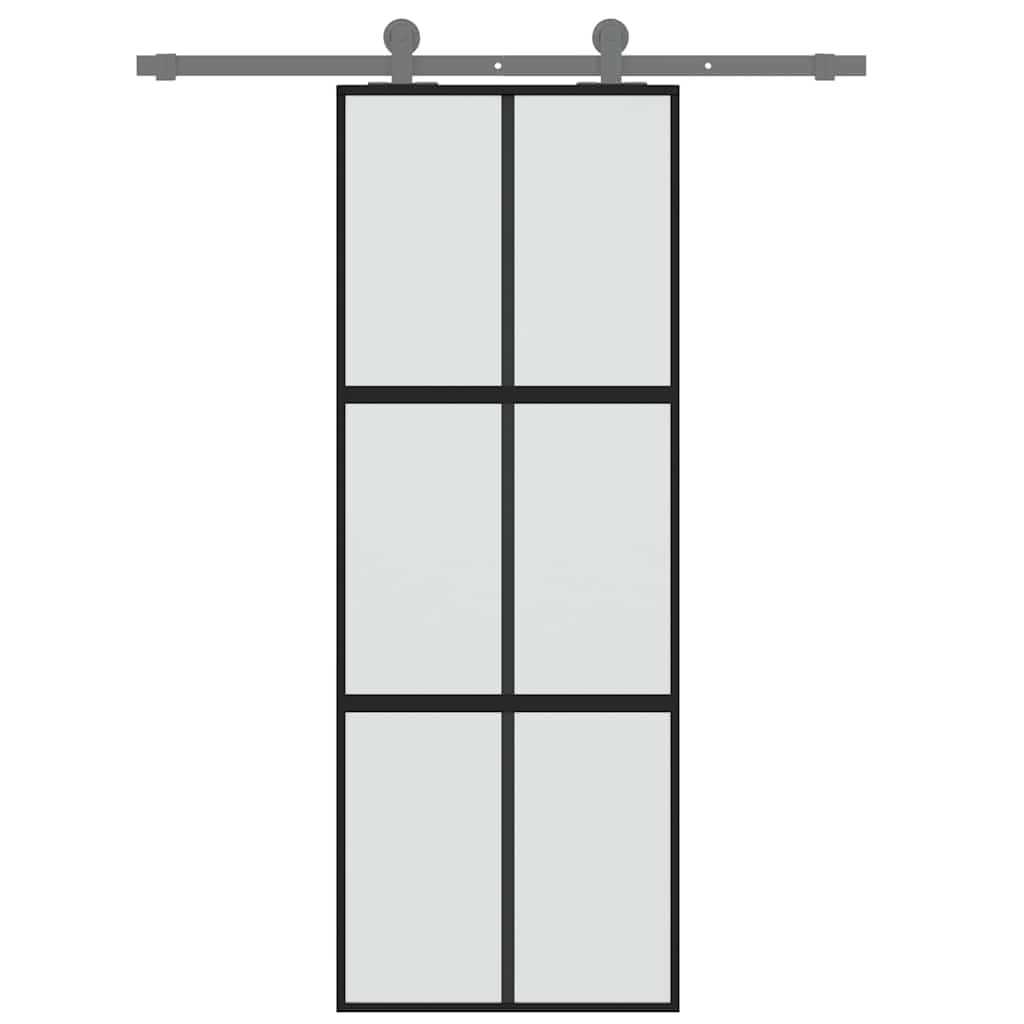 Porta Scorrevole Nera 76x205 cm in Vetro Temperato e Alluminio | homemem39