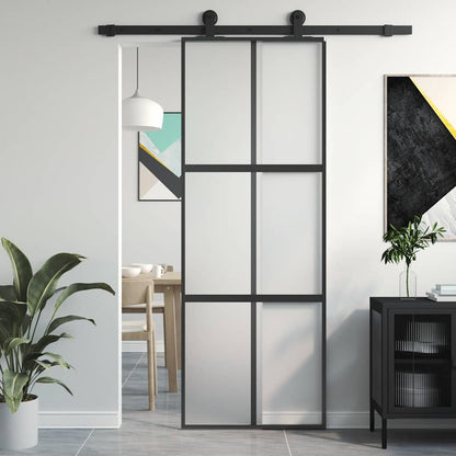 Porta Scorrevole Nera 76x205 cm in Vetro Temperato e Alluminio | homemem39