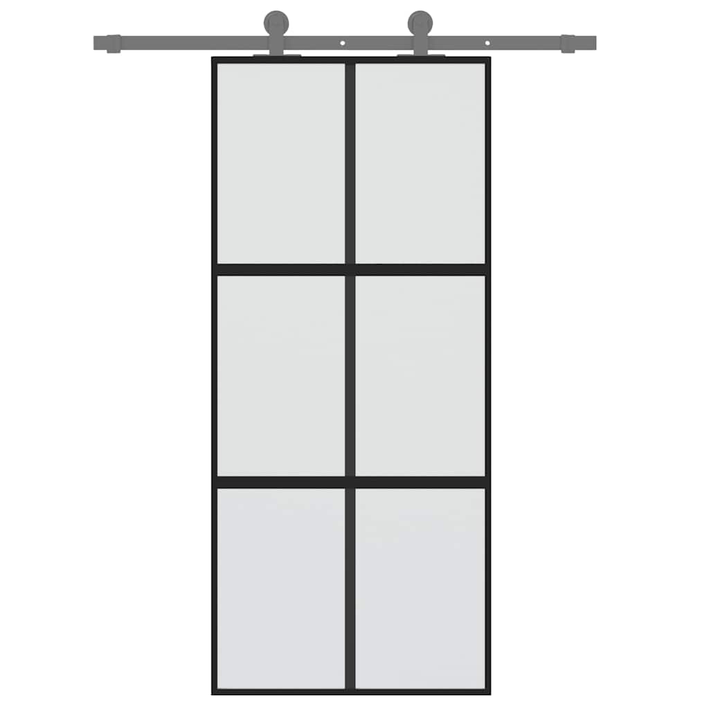Porta Scorrevole Nera 90x205 cm in Vetro Temperato e Alluminio | homemem39