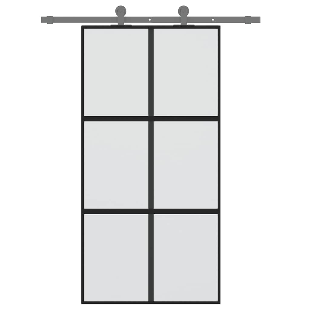 Porta Scorrevole Nera 102,5x205 cm Vetro Temperato e Alluminio | homemem39