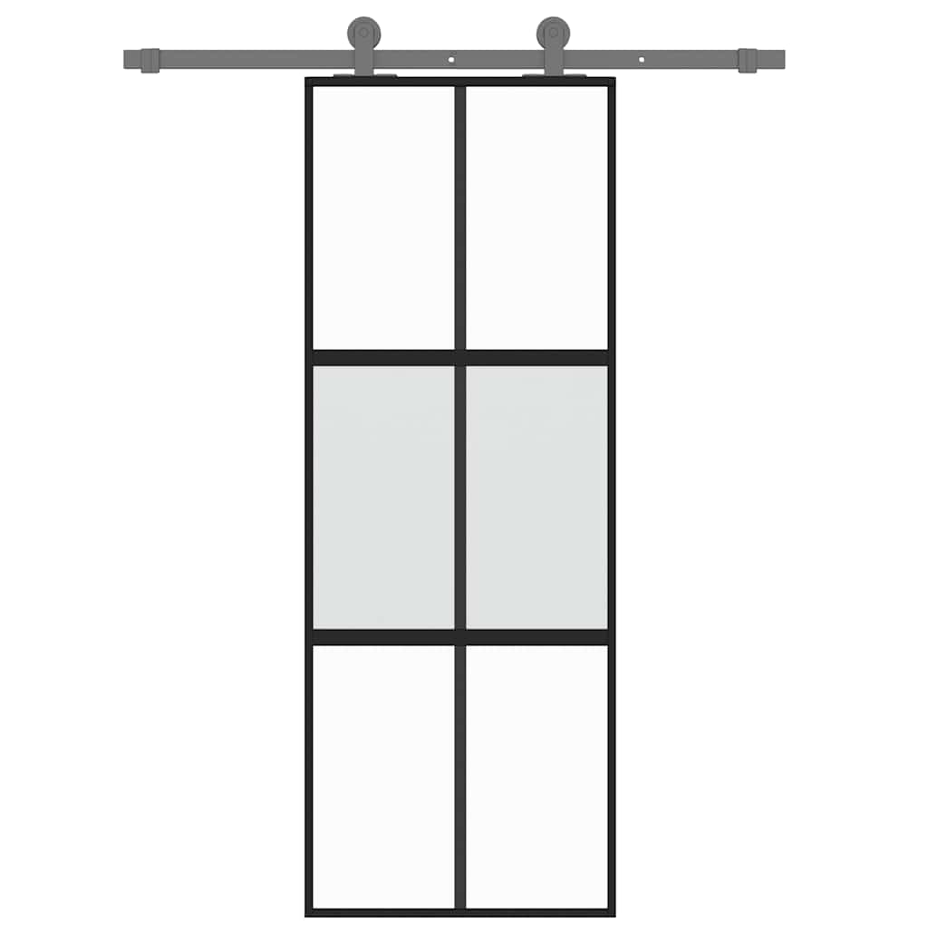 Porta Scorrevole Nera 76x205 cm in Vetro Temperato e Alluminio | homemem39