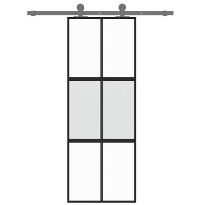 Porta Scorrevole Nera 76x205 cm in Vetro Temperato e Alluminio | homemem39