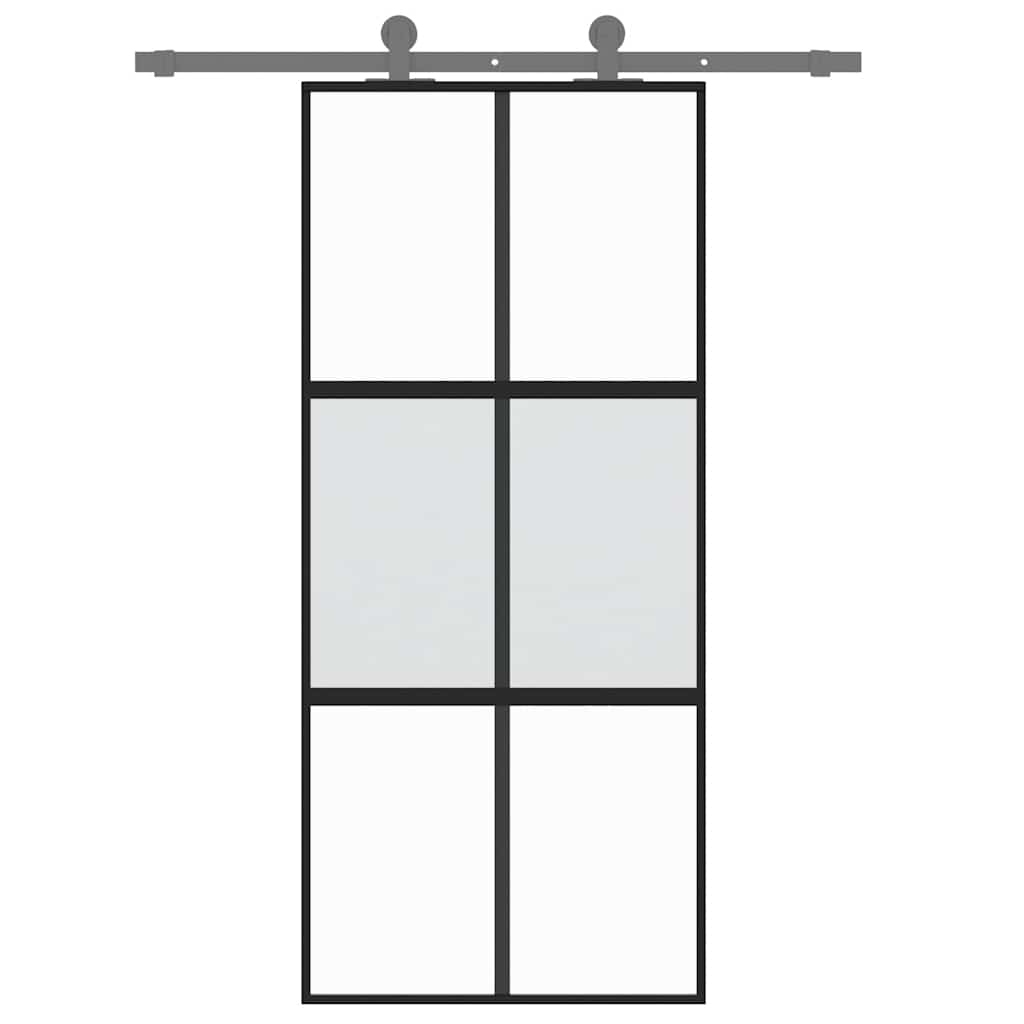 Porta Scorrevole Nera 90x205 cm in Vetro Temperato e Alluminio | homemem39