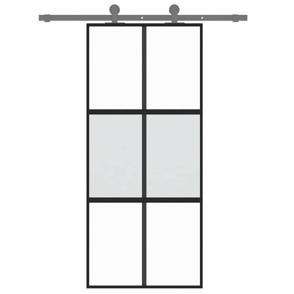 Porta Scorrevole Nera 90x205 cm in Vetro Temperato e Alluminio | homemem39