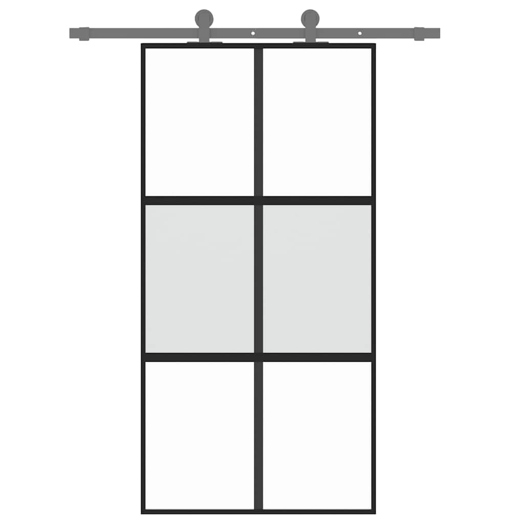 Porta Scorrevole Nera 102,5x205 cm Vetro Temperato e Alluminio | homemem39