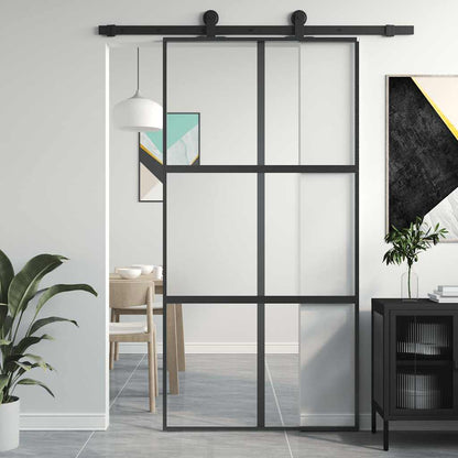 Porta Scorrevole Nera 102,5x205 cm Vetro Temperato e Alluminio | homemem39
