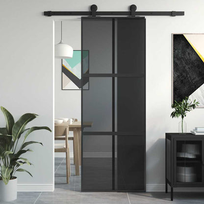 Porta Scorrevole Nera 76x205 cm in Vetro Temperato e Alluminio | homemem39