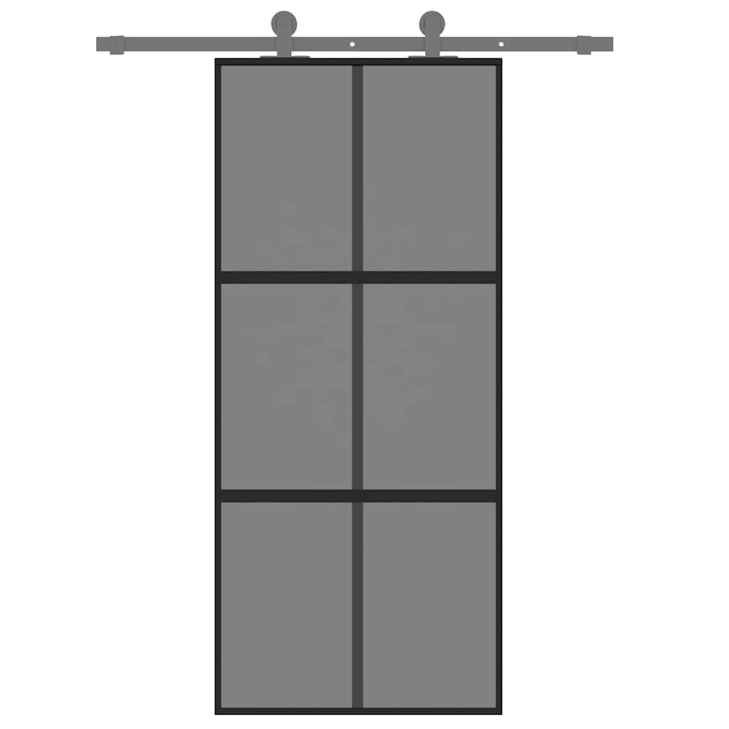 Porta Scorrevole Nera 90x205 cm in Vetro Temperato e Alluminio | homemem39
