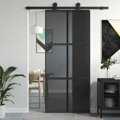 Porta Scorrevole Nera 90x205 cm in Vetro Temperato e Alluminio | homemem39