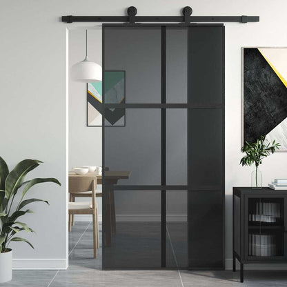 Porta Scorrevole Nera 102,5x205 cm Vetro Temperato e Alluminio | homemem39