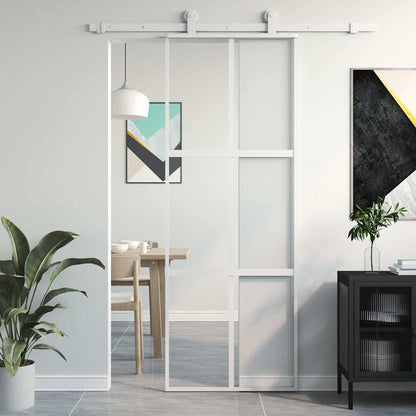 Porta Scorrevole Bianca 76x205 cm Vetro Temperato e Alluminio | homemem39