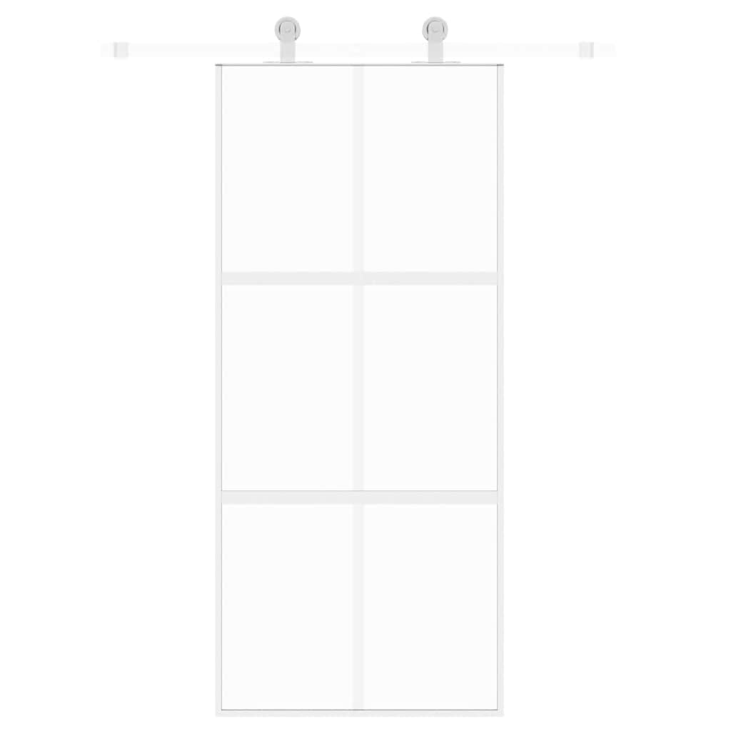 Porta Scorrevole Bianca 90x205 cm Vetro Temperato e Alluminio | homemem39