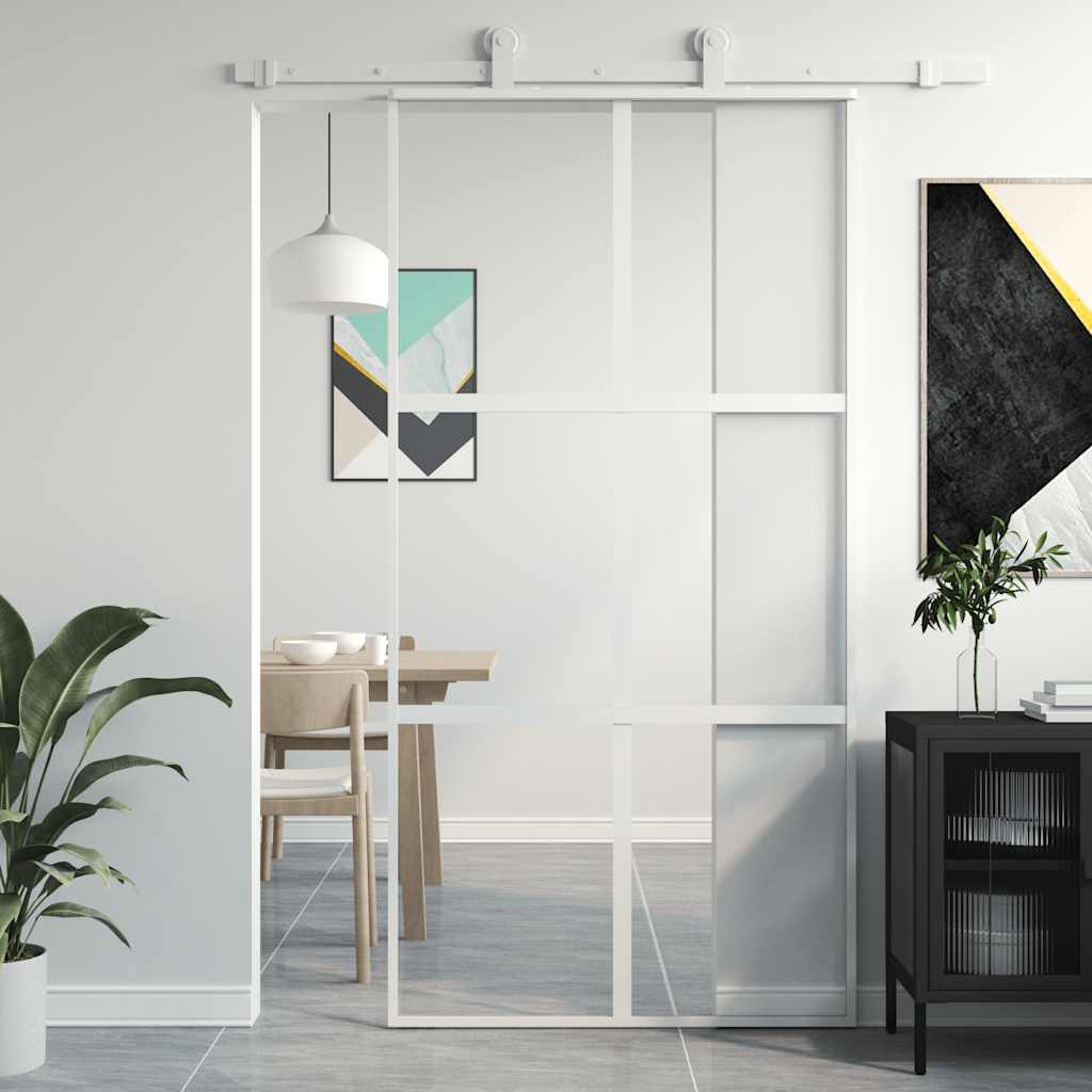 Porta Scorrevole Bianca 102,5x205cm Vetro Temperato e Alluminio | homemem39
