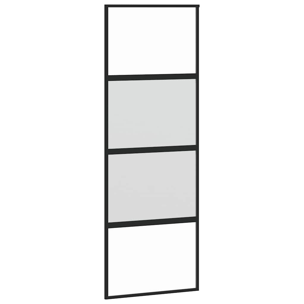 Porta Scorrevole Nera 76x205 cm in Vetro Temperato e Alluminio | homemem39