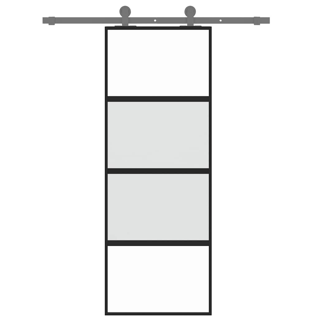 Porta Scorrevole Nera 76x205 cm in Vetro Temperato e Alluminio | homemem39