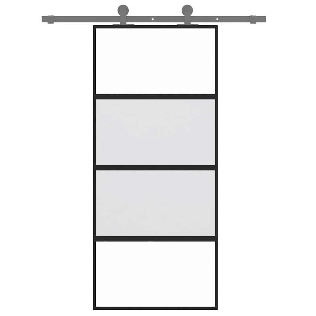 Porta Scorrevole Nera 90x205 cm in Vetro Temperato e Alluminio | homemem39