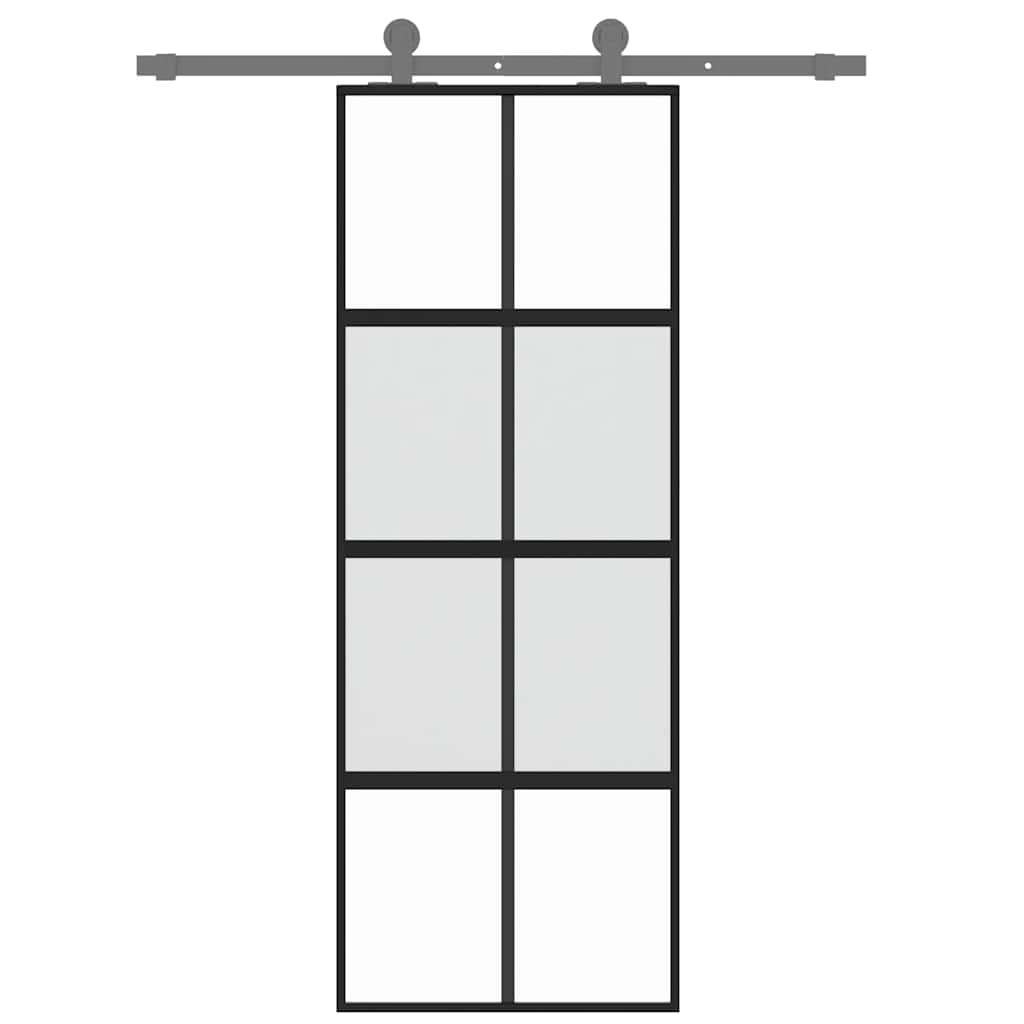 Porta Scorrevole Nera 76x205 cm in Vetro Temperato e Alluminio | homemem39