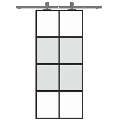 Porta Scorrevole Nera 90x205 cm in Vetro Temperato e Alluminio | homemem39