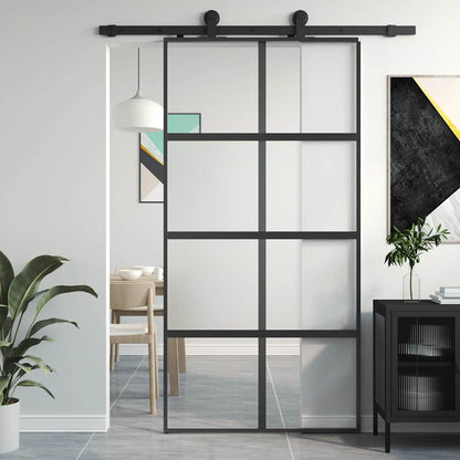 Porta Scorrevole Nera 102,5x205 cm Vetro Temperato e Alluminio | homemem39