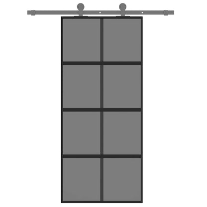 Porta Scorrevole Nera 90x205 cm in Vetro Temperato e Alluminio | homemem39