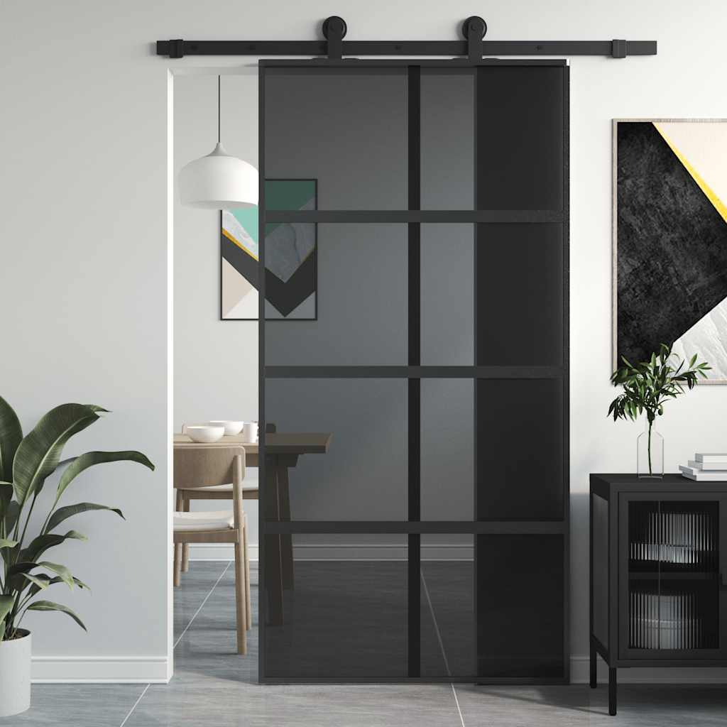 Porta Scorrevole Nera 102,5x205 cm Vetro Temperato e Alluminio | homemem39