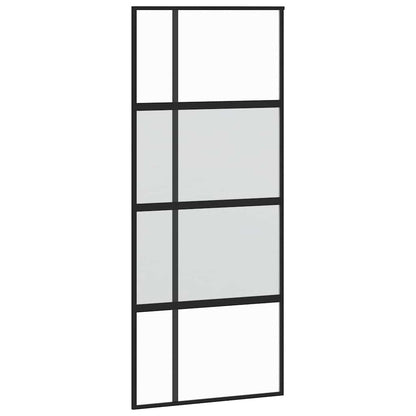 Porta Scorrevole Nera 90x205 cm in Vetro Temperato e Alluminio