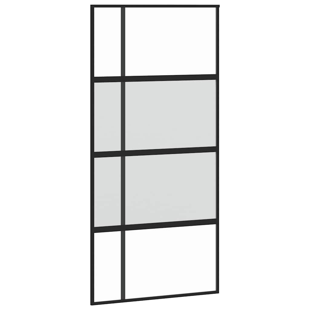 Porta Scorrevole Nera 102,5x205 cm Vetro Temperato e Alluminio | homemem39