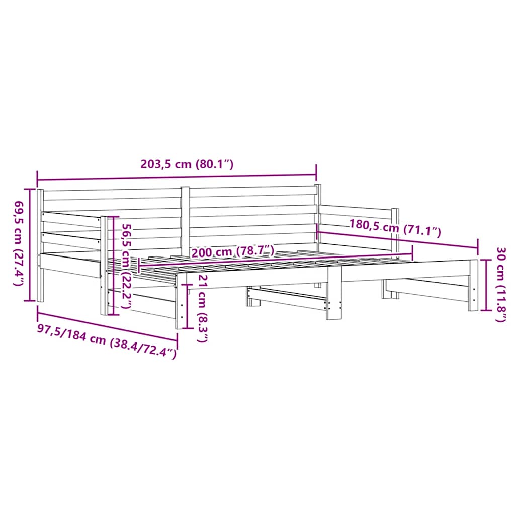 Divano Letto con Letto Estraibile Bianco 90x200cm Massello Pino - homemem39