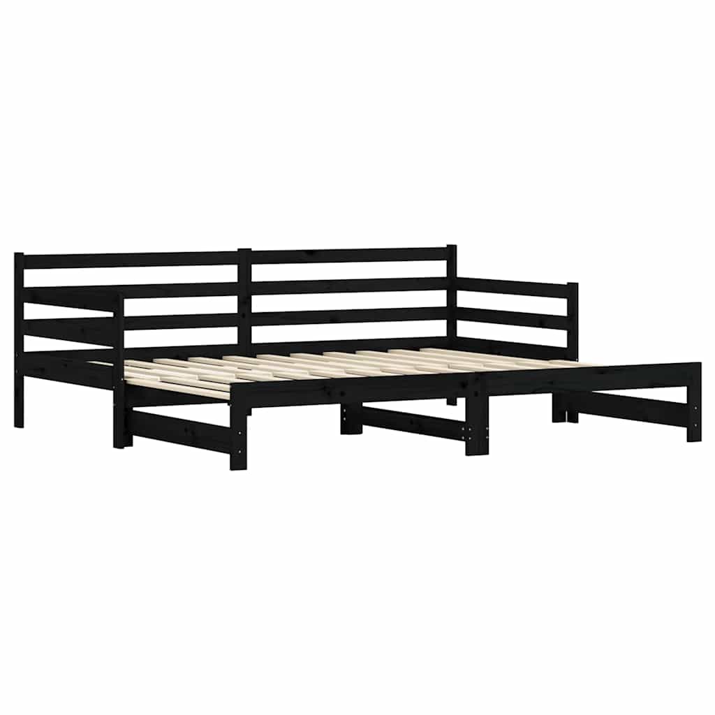 Divano Letto con Letto Estraibile Nero 90x200cm Massello Pino - homemem39