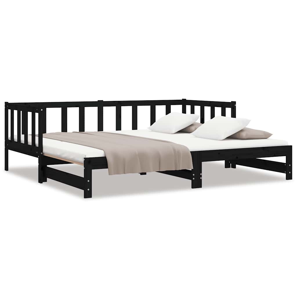 Divano Letto con Letto Estraibile Nero 90x200cm Massello Pino - homemem39