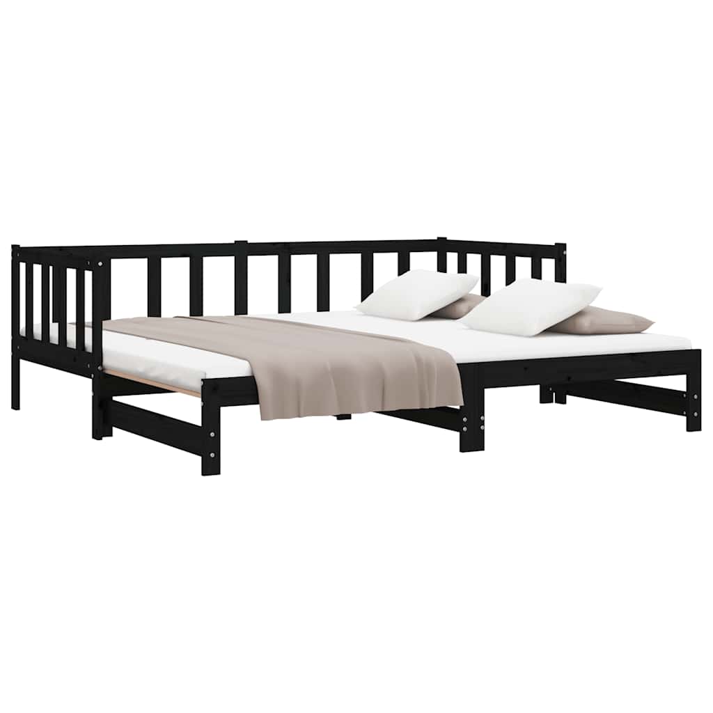 Divano Letto con Letto Estraibile Nero 90x200cm Massello Pino - homemem39
