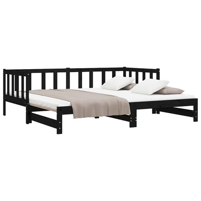 Divano Letto con Letto Estraibile Nero 90x200cm Massello Pino - homemem39
