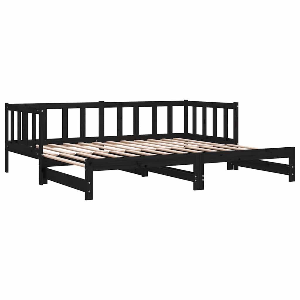 Divano Letto con Letto Estraibile Nero 90x200cm Massello Pino - homemem39