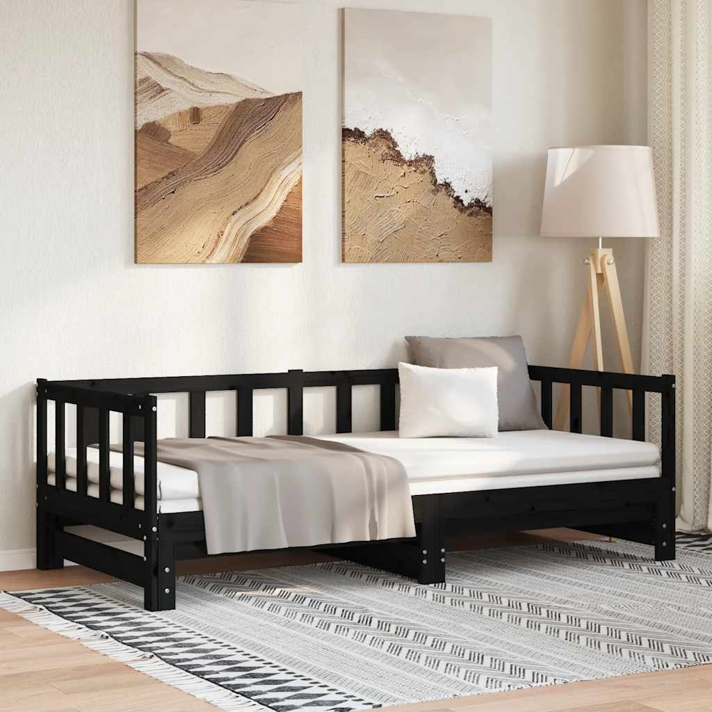 Divano Letto con Letto Estraibile Nero 90x200cm Massello Pino - homemem39