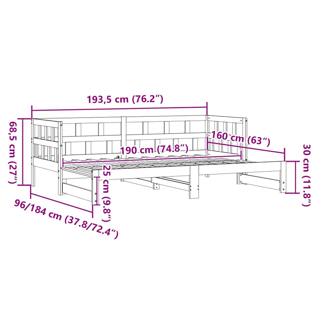 Divano Letto con Letto Estraibile Bianco 90x190cm Massello Pino - homemem39