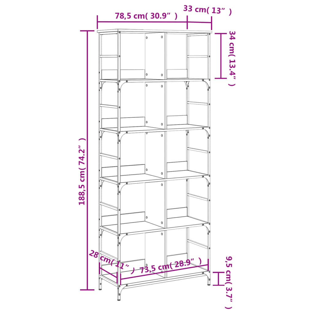 Libreria Rovere Fumo 78,5x33x188,5 cm in Legno Multistrato | homemem39