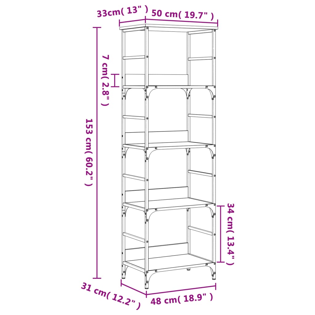 Libreria Rovere Sonoma 50x33x153 cm in Legno Multistrato | homemem39