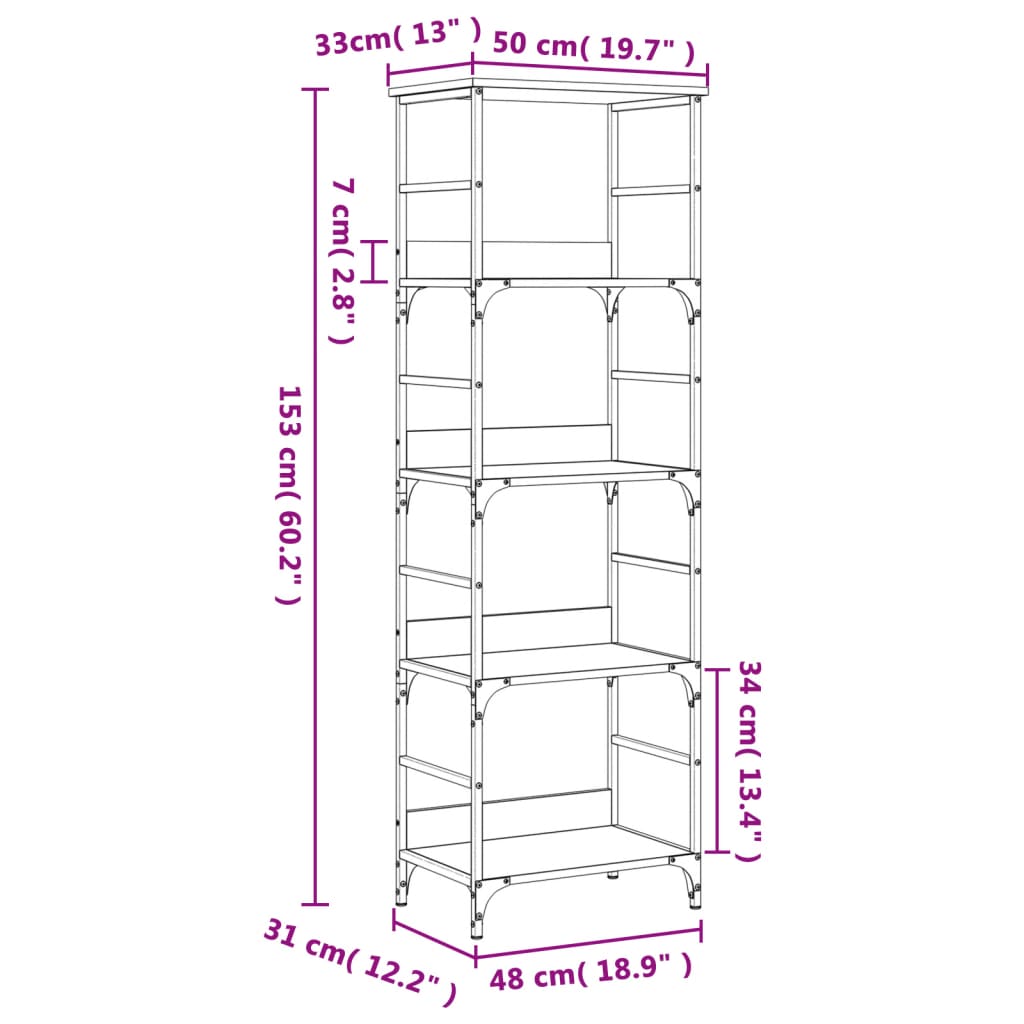 Libreria Rovere Fumo 50x33x153 cm in Legno Multistrato | homemem39