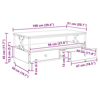 Tavolino da Salotto Rovere Fumo 100x51x45 cm Legno Multistrato | homemem39