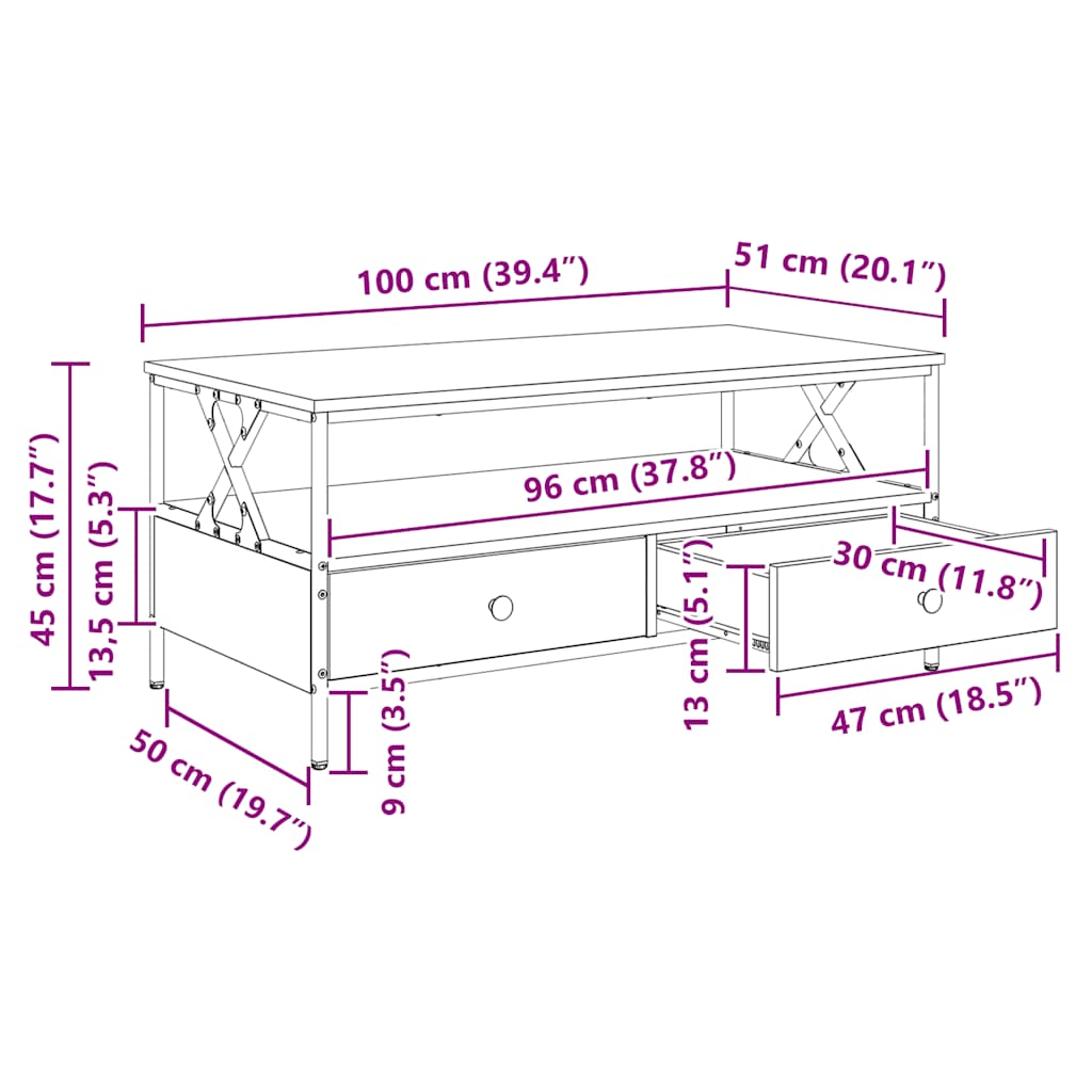 Tavolino da Salotto Grigio Sonoma 100x51x45cm Legno Multistrato | homemem39