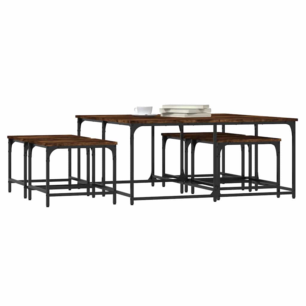 Tavolini Impilabili 5 pz Rovere Fumo in Legno Multistrato | homemem39