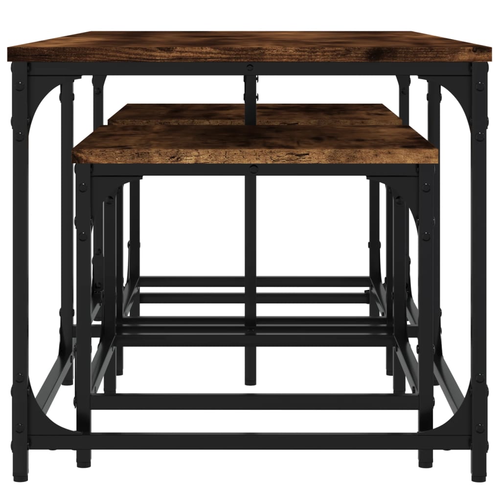 Tavolini Impilabili 3 pz Rovere Fumo in Legno Multistrato | homemem39