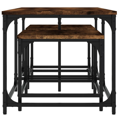 Tavolini Impilabili 3 pz Rovere Fumo in Legno Multistrato | homemem39